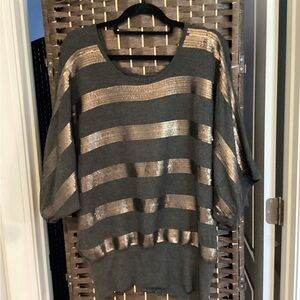 Striped Metallic Sweater Dolman Sleeve Top